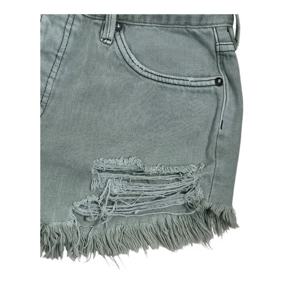 We the Free Denim Cutoff Jean Shorts Destroyed Ripped Sage‎ Green Sz 28 Button - Picture 2 of 11